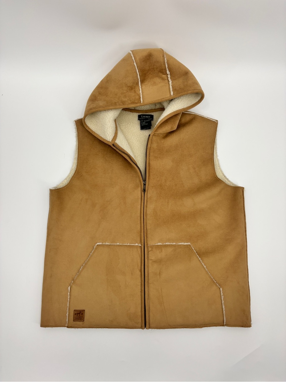 Lauren by Ralph Lauren Faux Suede Sherpa Lined Hooded Vest